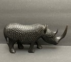 Hand-carved Wooden Rhino Rhinoceros Figurine Black Sculpture Textured Ebony 9 