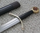 37    Knights Templar Sword Brass Ornate Leather Sheath Full Tang Double Edge