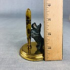Vtg Cast Bronze Scottie Dog Pen Holder With Pencil Scottish Terrier Brass Bottom