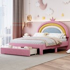 Rainbow Upholstered Bed Frame With Storage Drawer   Headboard For Kids girls