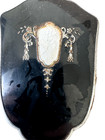Antique Vtg Art Nouveau Vanity Hair Brush W black Plastic Silver Plated