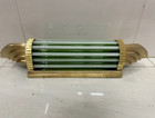 Pair Of Art Deco Skyscraper Wall Sconces Antique Brass   Green Milk Glass Light