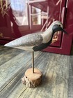 Hand Carved   Painted Wood Shorebird Decoy On Wood Base  Signed H v  Shourds