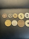 Lot Of 8 Vintage Copper Trade Tokens Good For One Fare  Good For 2r Admission