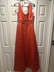 David s Bridal Orange Satin Ruched A-line V-neck Sleeveless Dress 8 F14050