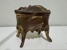 Antique Gilded Art Nouveau Brass Metal Casket Jewelry Trinket Ring Box Footed