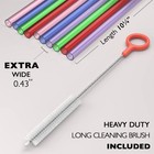 10 Extra Wide Long Reusable Hard Plastic Drinking Straws   Cleaning Brush - F   