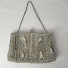 Beaded Silver Evening Bag Handbag Purse Clasp Chain Strap Vintage 4x7 In Damaged