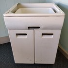 50s White Metal   Chrome Cabinet Base Utility Stand W drawer 34 t Mid Century