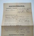 1896 Recognizance Allentown Pa Lehigh County Court Documents Assault   Battery