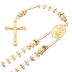 Mens Clear   Gold Praying Hands Jesus Cross 33  Beaded Rosary Necklace Hr200mgcl