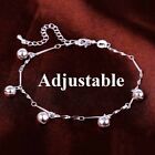 925 Sterling Silver Womens 8-1 2  To 10  Bells Chain Anklet Ankle Bracelet D689
