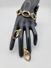 Gold Tone Link Bracelet   Clip-on Earrings Set Bold Retro Jewelry 60s Vintage