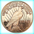 1 Oz  999 Fine Copper Round - Classic 1921 Peace Dollar Design