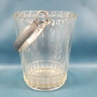 Vtg 6 x5  Clear Etched Floral Glass Ice Bucket Alum Drop Handle W tongs ice Pick