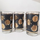 Vintage Libbey Black Textured 22-karat Gold Coin Glasses Mcm 1960s Barware  9 