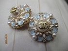 Chanel 2 Buttons   23mm Light Gold  Tone  Metal  Baby Blue  Faux Pearl  Lot  2