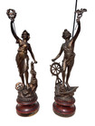 Pair Antique French Bronzed Spelter Figures L industrie   Le Commerce
