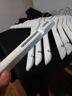 Vtg 10 White Wood Clothes Hangers  Space-saving Flat Body 360 Swivel Metal Grip