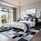 Modern Large 5x8 Area Rug  Low Pile Super Soft White Rug  Patchwork Geometric   