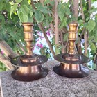 19th Century Portuguese Pair Brass Capstan Candlestick With Drip Skirt Antique