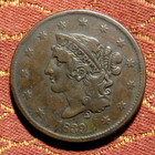 1839 Coronet Large Cent  Vf     Attractive Booby Head With Rich Brown Toning