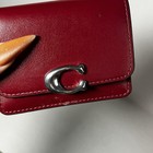 Coach Bandit Refined Calf Leather Card Case Wallet In Red  Silver