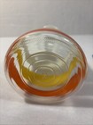 Vintage Hazel Atlas White Yellow Orange Striped Glass Juice Carafe Decanter 8   