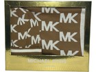 Michael Kors Signature Mk Logo Hat Scarf Boxed Gift Set Camel Beige White New 