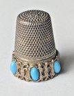 Antique Silver Thimble  Marked 800  Turquoise Stones