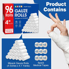 96 Pack Gauze Rolls Bandages  4 In X 4 1 Yards  Premium Medical Supplies