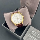 Bulova Wilton 97b169 Classic White Dial Brown Leather-men s Chronograph Watch