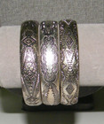 Vintage Silver Tone Bangles W  Native American Designs - 3 Pcs