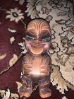 Carved Wood Maori Nz Tiki Totem Figure 6 25    Double Paua Shell Inlay Eyes