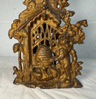 Antique 19th Century Victorian Cast Iron Bear   Beehive Original Still Coin Bank