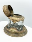 Antique Desk Ink Well Ornate Brass Base Glass