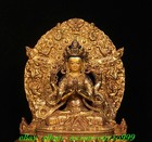 15 7  old Tibet Nepal Bronze Gold 4 Arms Chenrezig Kwan-yin Buddha Statue