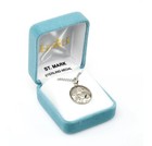 Patron Saint Mark Round Sterling Silver Medal Necklace Chain Gift Box