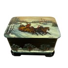 Fedoskino Russian Lacquer Box Black Troika Winter Scene Signed Lavrov Hinged