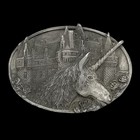 Bergamot Belt Buckle Vintage Unicorn Silver Castle Fantasy 1983 V-48 Made In Usa