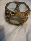 Antique Floral Beveled Gold Ormolu Casket Filigree French Glass 5 Sided Box