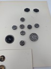 Vintage Antique Czech Filigree Metal Jet Glass Button Lor - Pierced Brass Silver