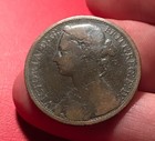 Ex Rare 1875 H Queen Victoria Bun Head Penny Coin  gtc  10