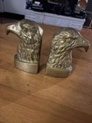 Vtg Heavy Brass Eagle Heads Pair Federal Style Bookends Statues-7 Lbs-8 5x4 5    