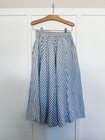 Vintage 80s Skirt Blue White Striped Full Elastic Waist Pockets Women   s 8 Cotton