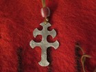 Necklace Native American Jewelry Large Pewter Cross Lorraine Pendant Trade Beads