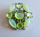 Czech Vintage Glass Rhinestone Button  Vaseline Uranium Glows In Blue Light