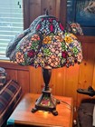 Large Tiffany Style Lamp Rose Pattern Bronze Light-up Base 4-light 32    Tall