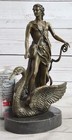 Greek Figure Man Riding On Swan Mythology Bronze Statue Sculpture Decor Signed