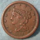 1851 Braided Hair Half Cent High Grade Details   Old Us Coin  580